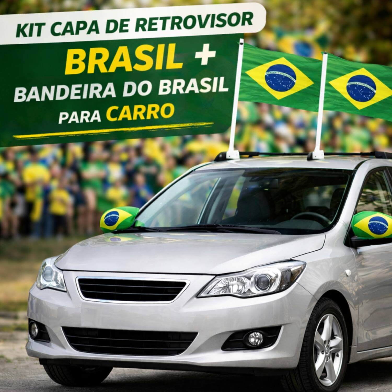 Kit Capa de Retrovisor Brasil + Bandeira do Brasil para Carro