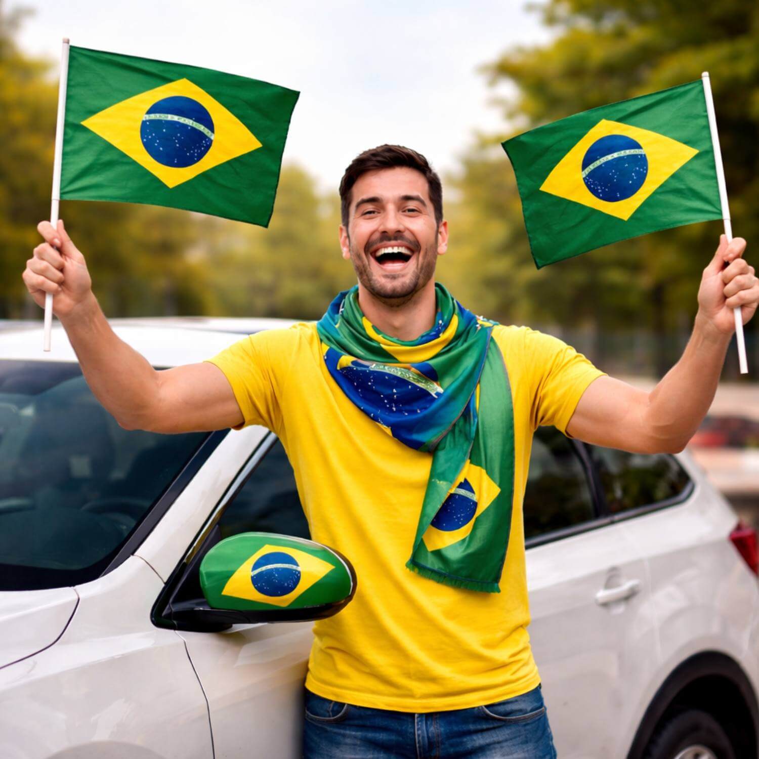 Kit Capa de Retrovisor Brasil + Bandeira do Brasil para Carro