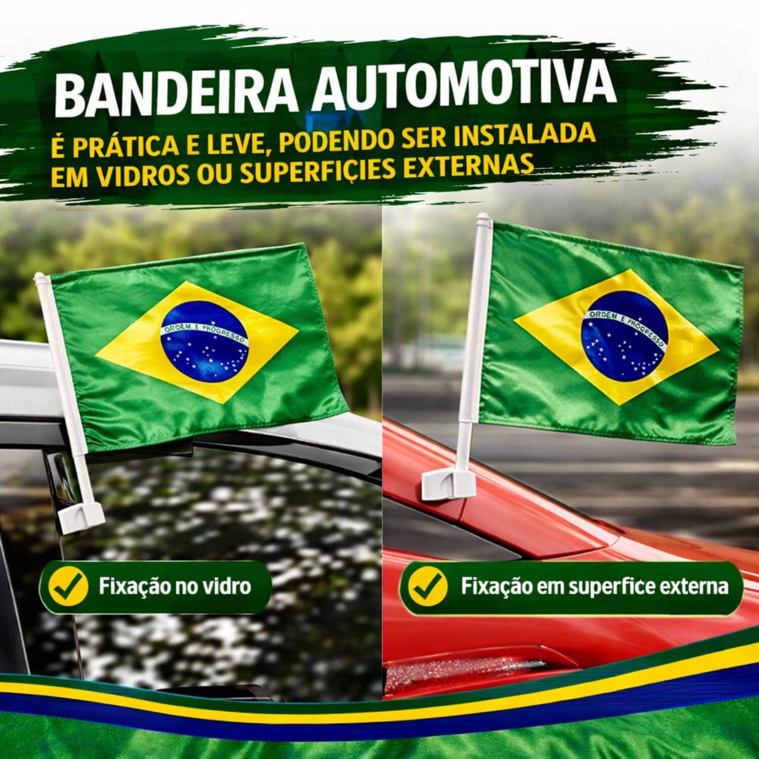Kit Capa de Retrovisor Brasil + Bandeira do Brasil para Carro